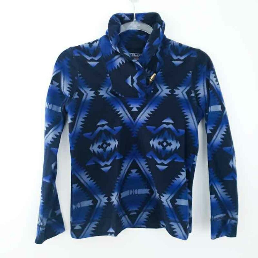 Chaps Southwest Print Long Sleeve Shirt Shirt Women Petite Small Blue
